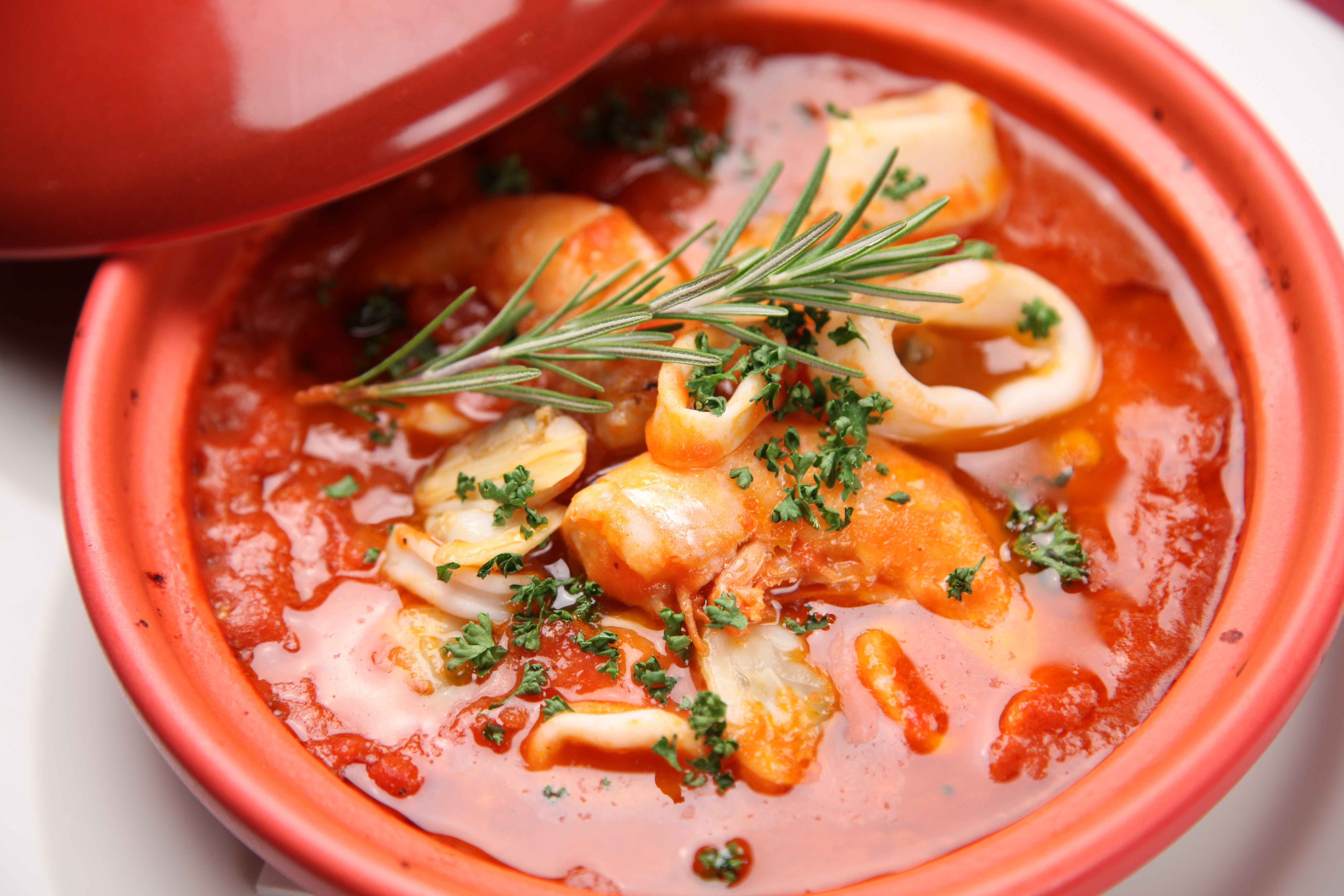 a pot of seafood stew